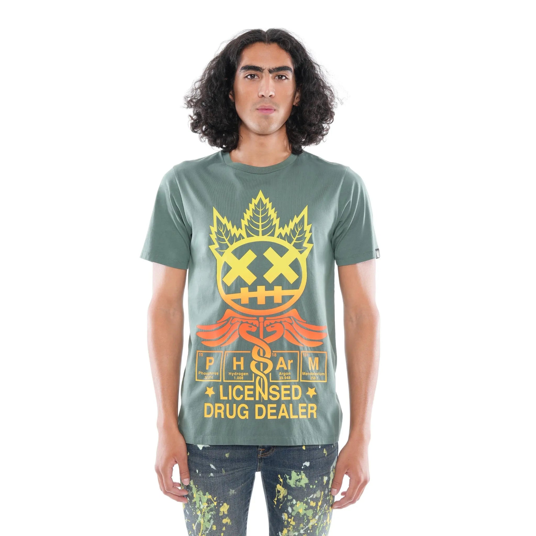 Cult Of Individuality Short Sleeve Crew Neck Tee "Licensed Drug Dealer" In Duck Green - BLVD