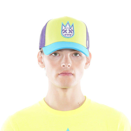 Cult Of Individuality Clean Logo Mesh Back Trucker Curved Visor In Highlighter Yellow - BLVD