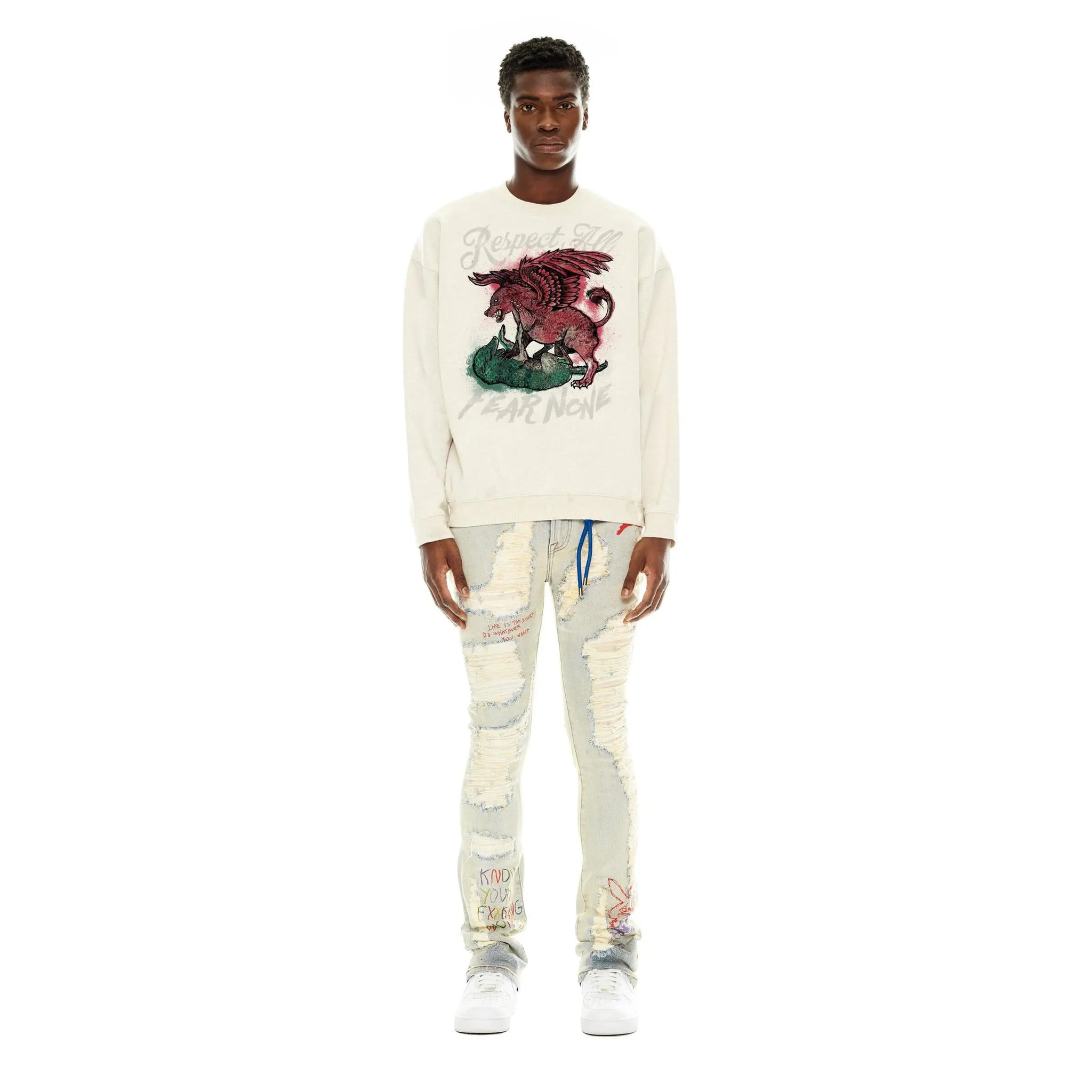 Cult Of Individuality -  Crew Neck Fleece "Respect All" in Winter White - BLVD