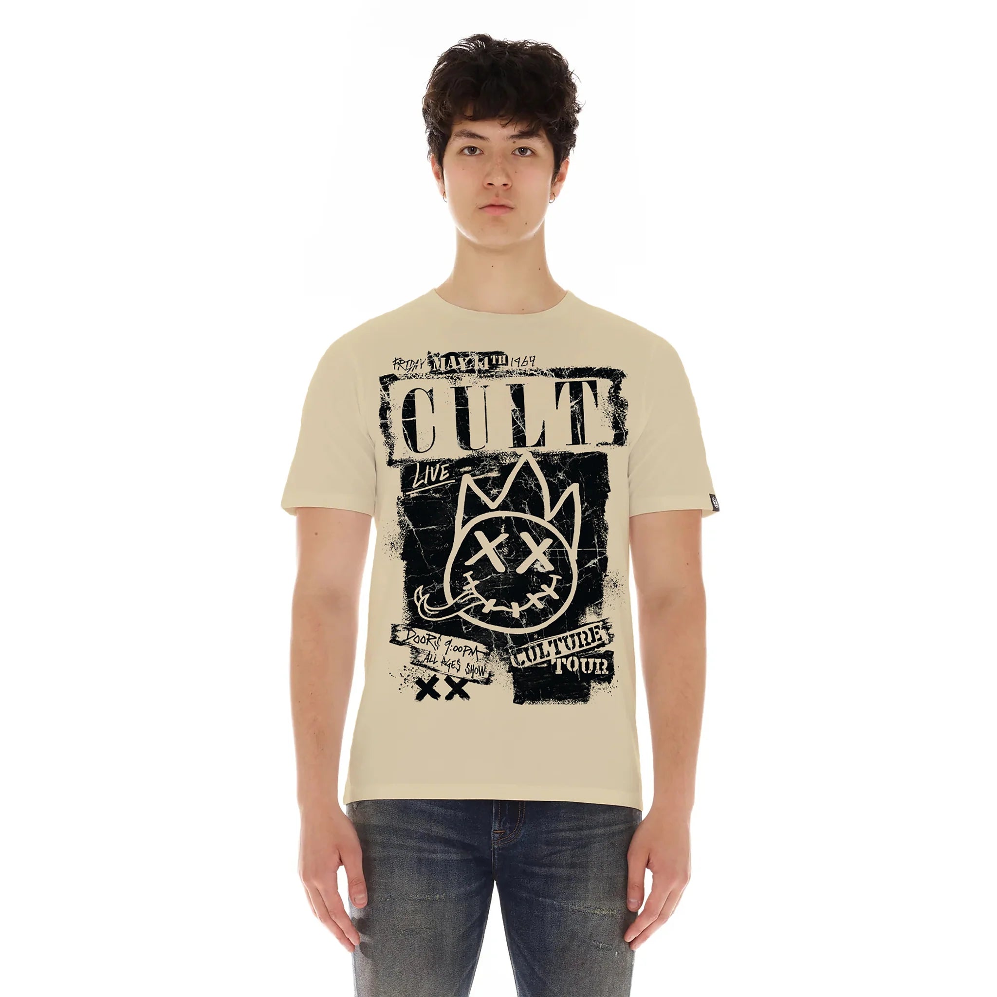 Cult Of Individuality - Short Sleeve Crew Neck Tee "Cult Tour" in Beige Cult Of Individuality
