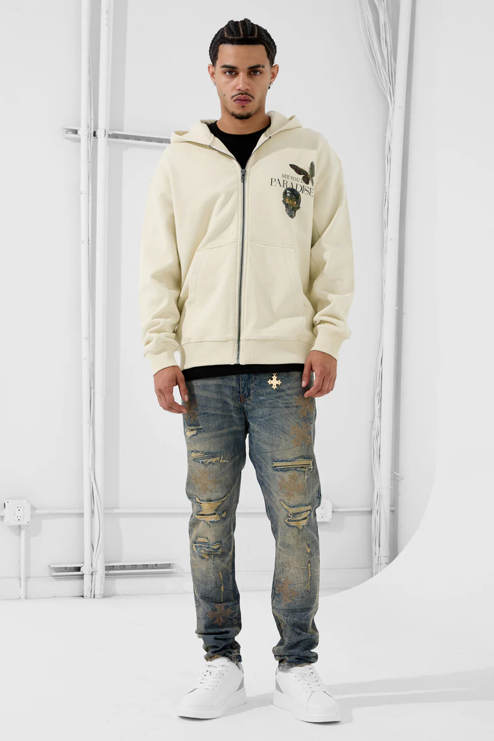 Jordan Craig - Butterfly Effect Zip Up Hoodie - Cream Jordan Craig