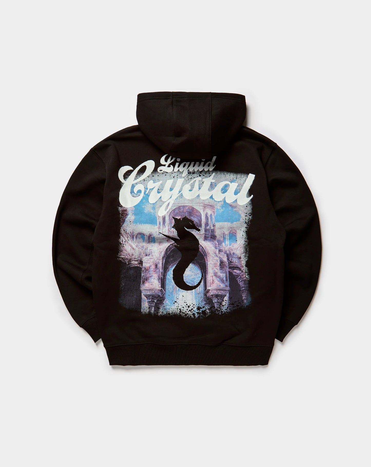 Liquid Crystal - Rhinestone Seahorses Zip Up Hoodie - Black
