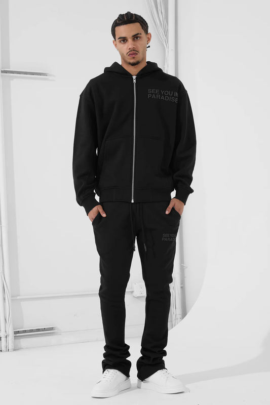 Jordan Craig - Men's SYIP Tonal Zip Up Hoodie & Stacked Sweatpants - Black