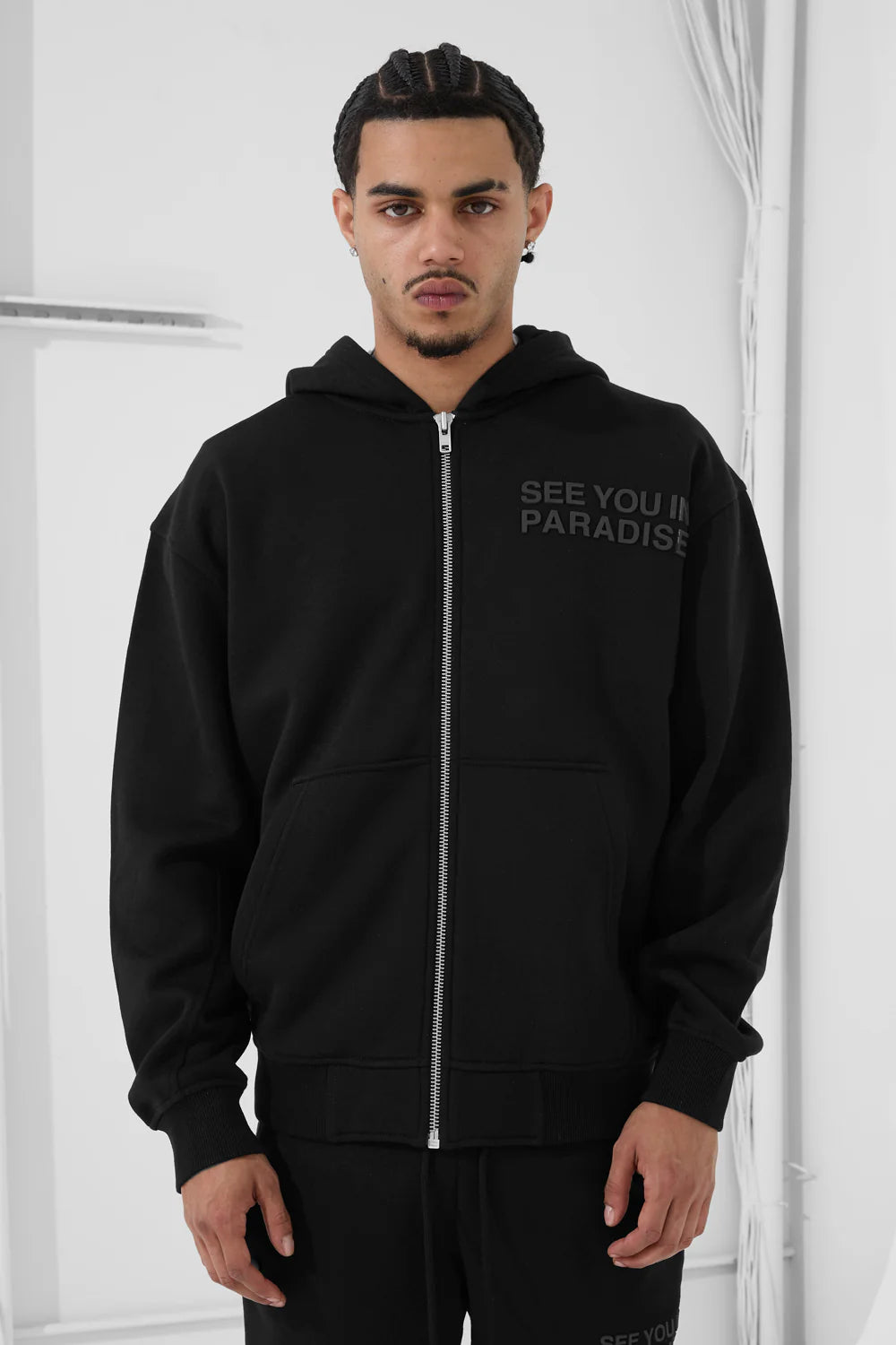 Jordan Craig - Men's SYIP Tonal Zip Up Hoodie & Stacked Sweatpants - Black Jordan Craig