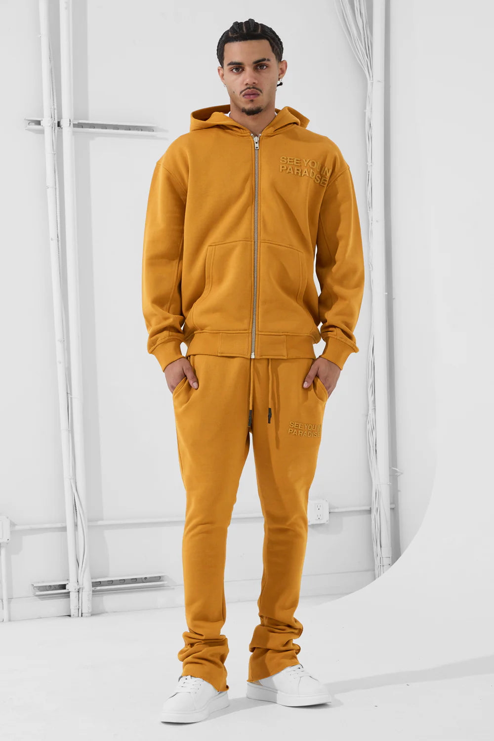 Jordan Craig - Men's SYIP Tonal Zip Up Hoodie & Stacked Sweatpants - Cognac Jordan Craig