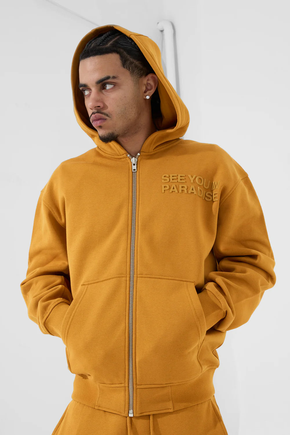 Jordan Craig - Men's SYIP Tonal Zip Up Hoodie & Stacked Sweatpants - Cognac Jordan Craig