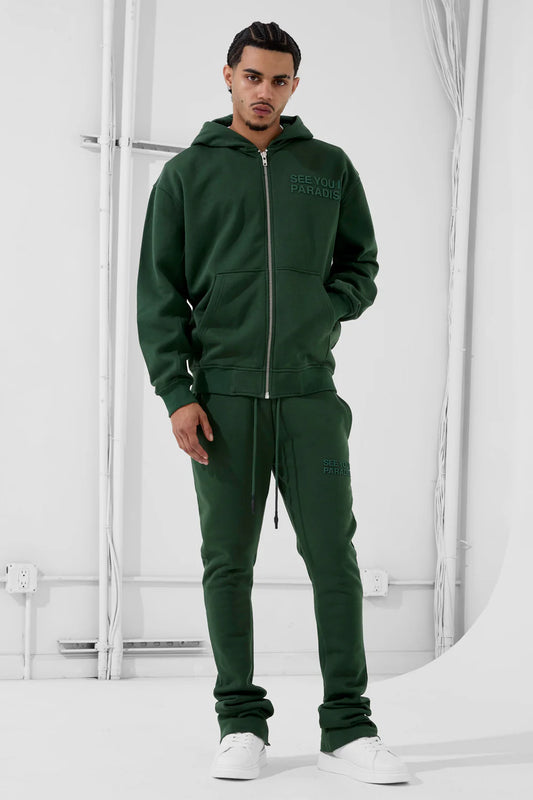 Jordan Craig - Men's SYIP Tonal Zip Up Hoodie & Stacked Sweatpants - Dark Olive
