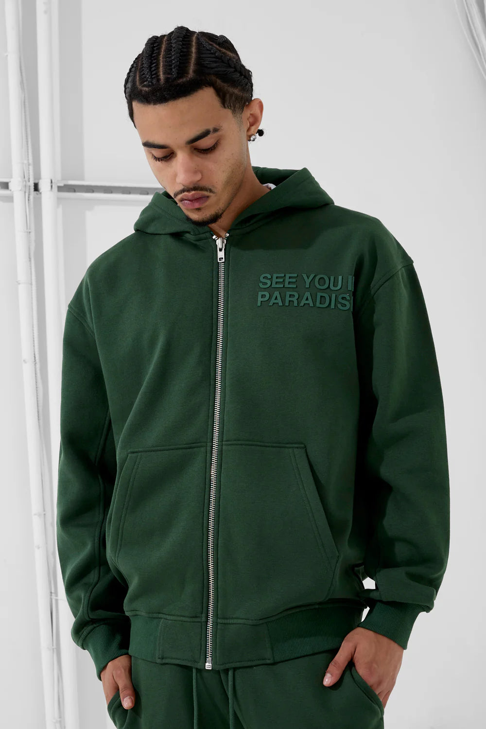 Jordan Craig - Men's SYIP Tonal Zip Up Hoodie & Stacked Sweatpants - Dark Olive