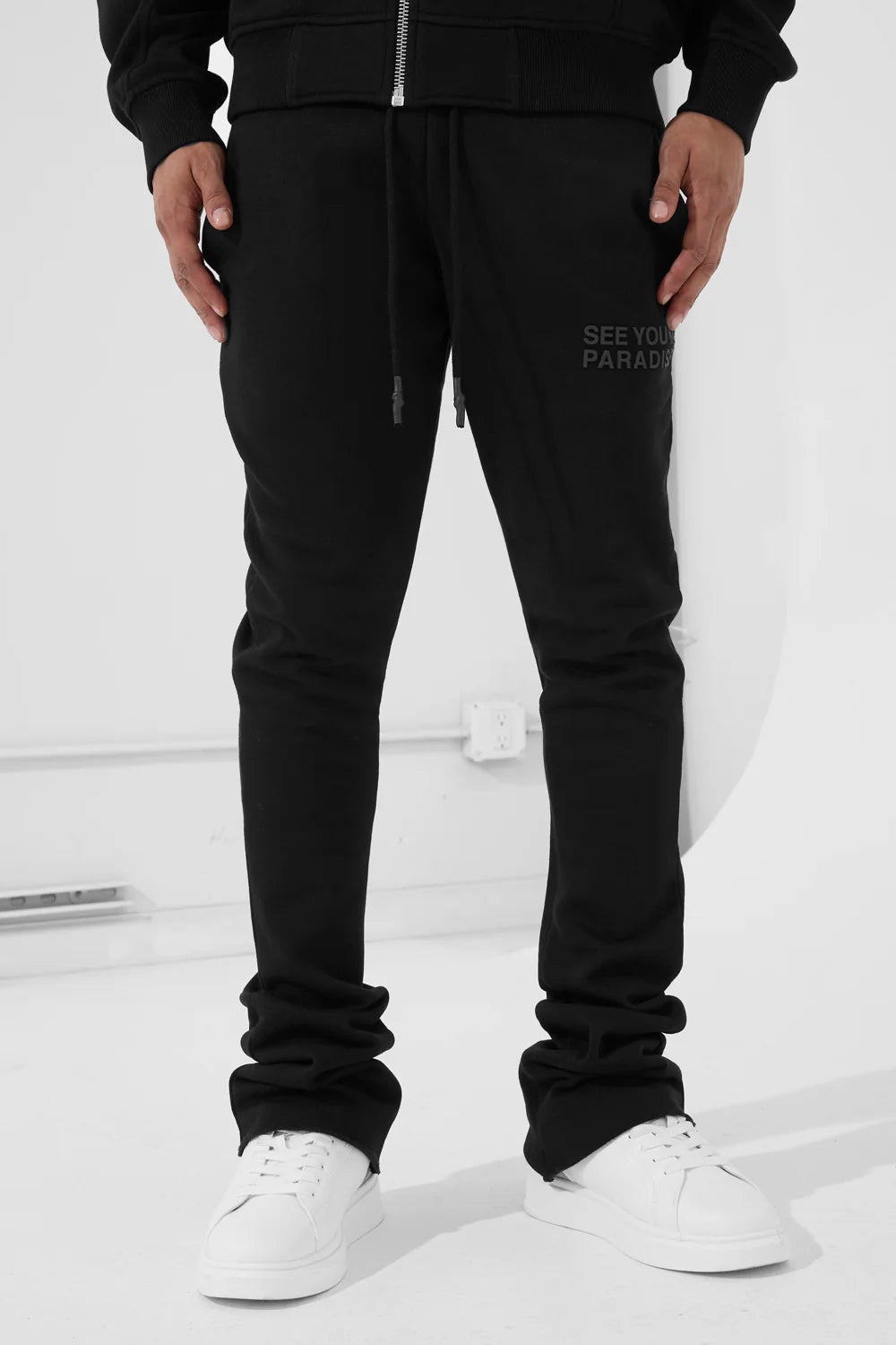 Jordan Craig - Men's SYIP Tonal Zip Up Hoodie & Stacked Sweatpants - Black Jordan Craig