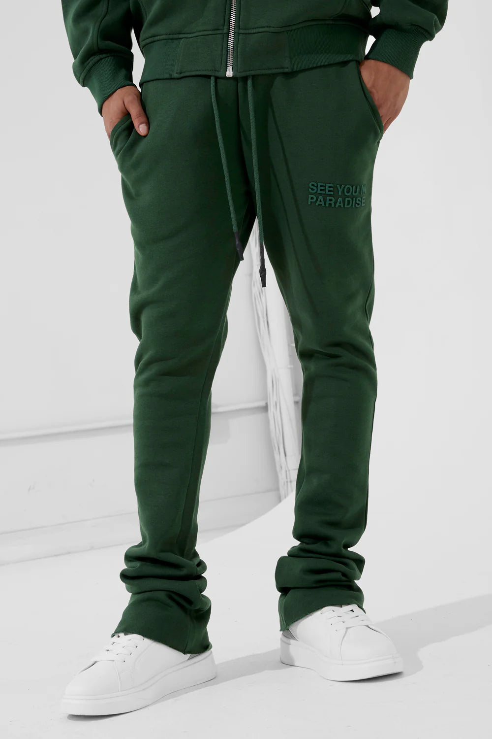Jordan Craig - Men's SYIP Tonal Zip Up Hoodie & Stacked Sweatpants - Dark Olive