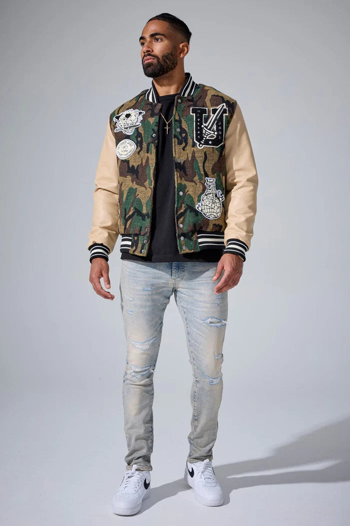 Jordan Craig Life of Vice Men Varsity Jacket - Vintage Camo Jordan Craig
