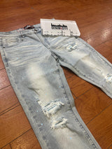 Denim City - Rip & Repair Light Washed Denim - W Baby Blue Stitch