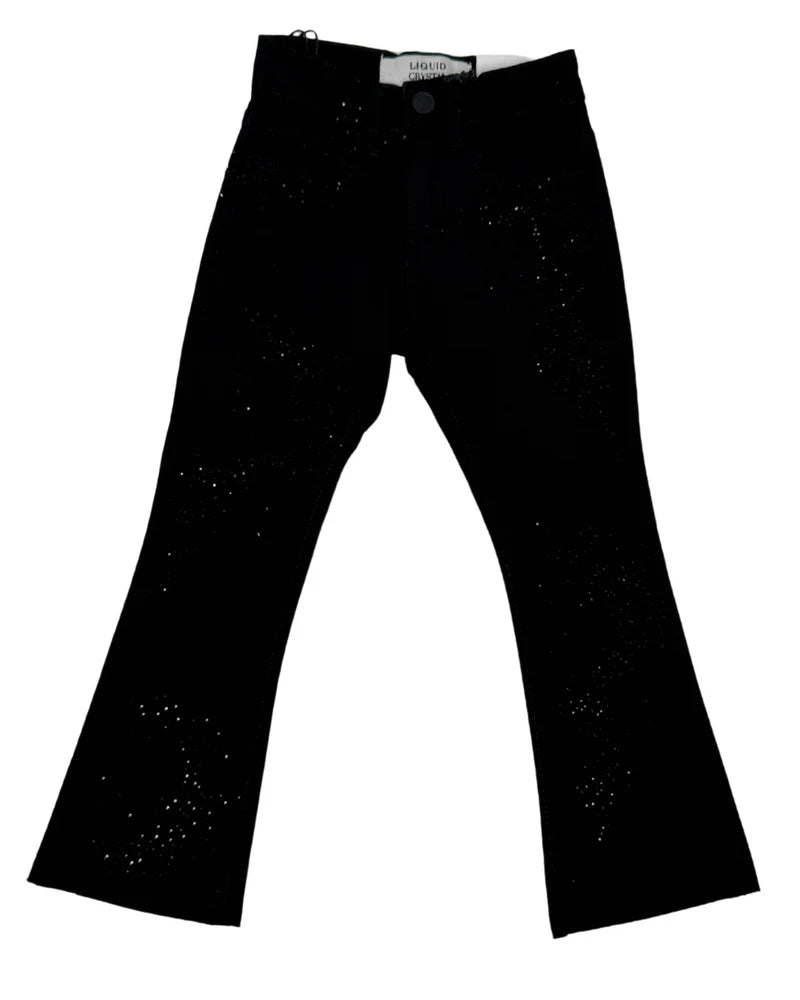 Liquid Crystal - Kids Small & Big Crystal Stacked Jeans - Jet Black JTF2316 Liquid Crystal