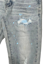 Denim City - Rip & Repair Light Washed Denim - W Baby Blue Stitch