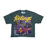 Bkys - "Feelings" F-terry Cropped Tee - Dusty Green