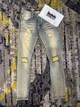 Denim City - Knee Ripped Washed Denim - Dark Vintage Burgundy Painted