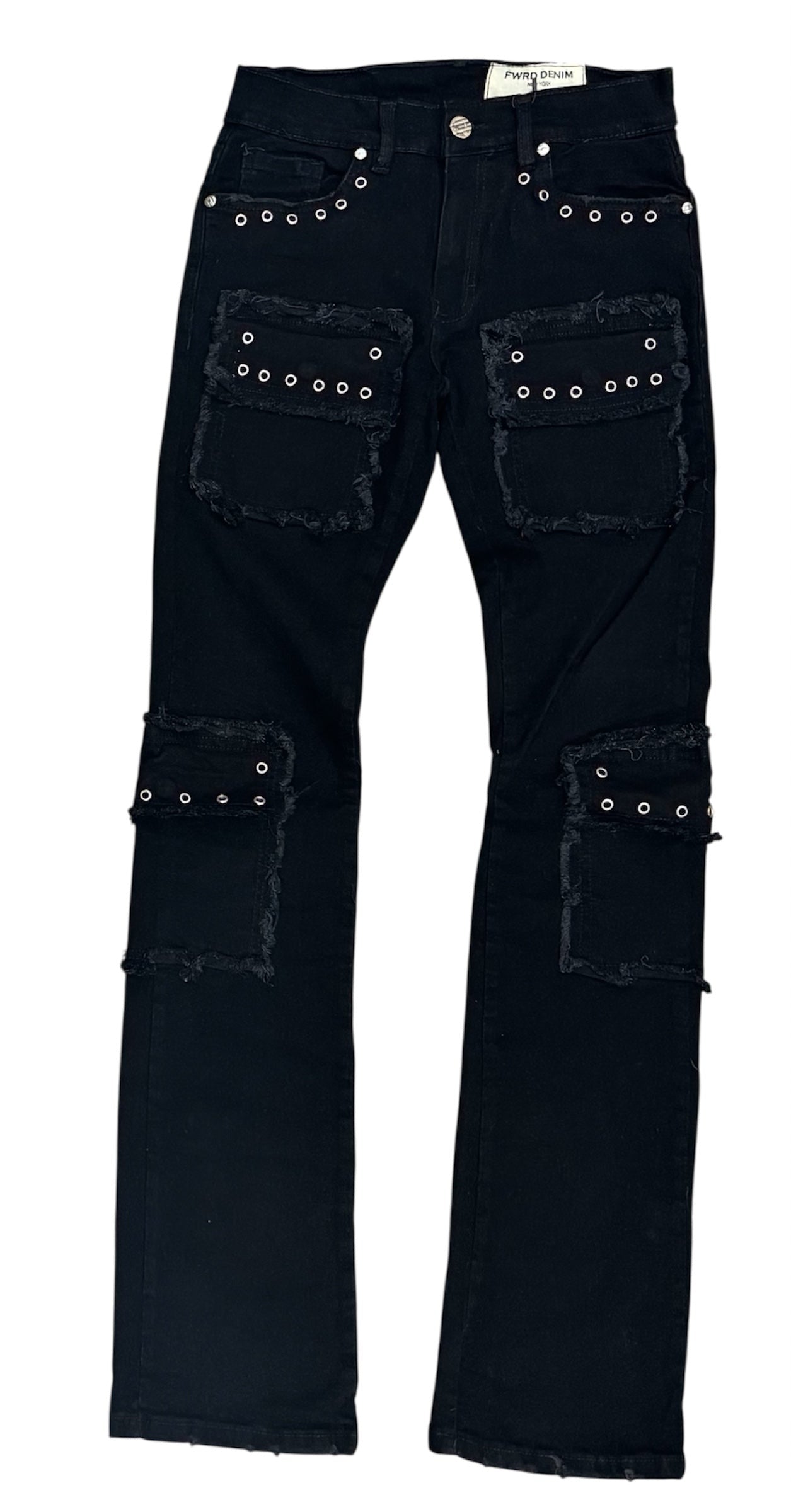 Fwrd Denim - Men Eyelet Stacked Jeans - Black FWRD
