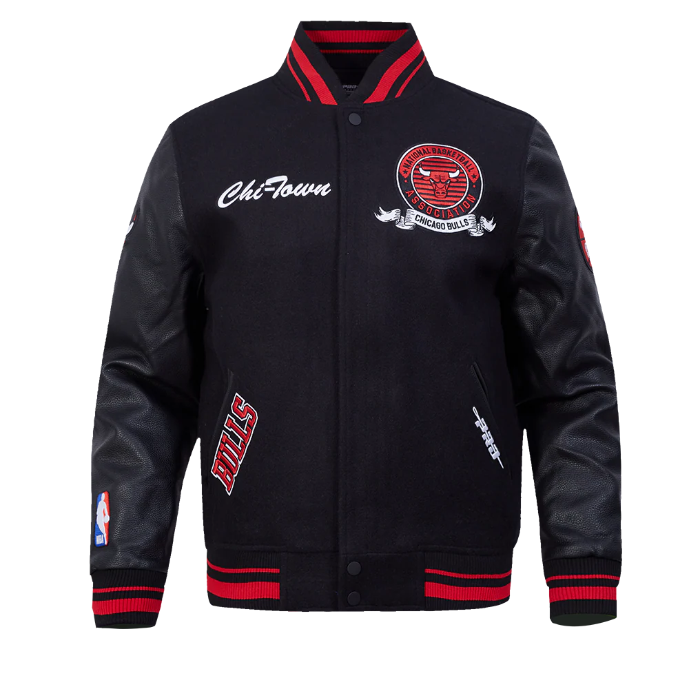 Pro Standard - NBA Chicago Bulls Team Badge Men's Rib Wool Varsity Jacket - Black / Red