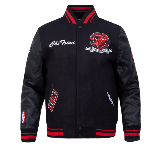 Pro Standard - NBA Chicago Bulls Team Badge Men's Rib Wool Varsity Jacket - Black / Red