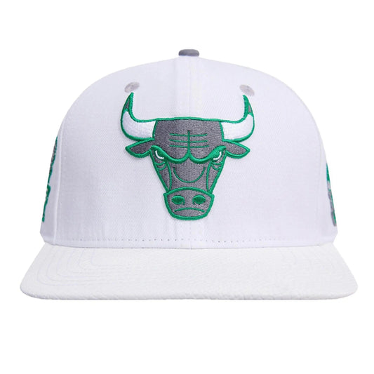 Pro Standard - Chicago Bulls 2 Tone Leather Brim Snapback Hat - White / Green - BLVD