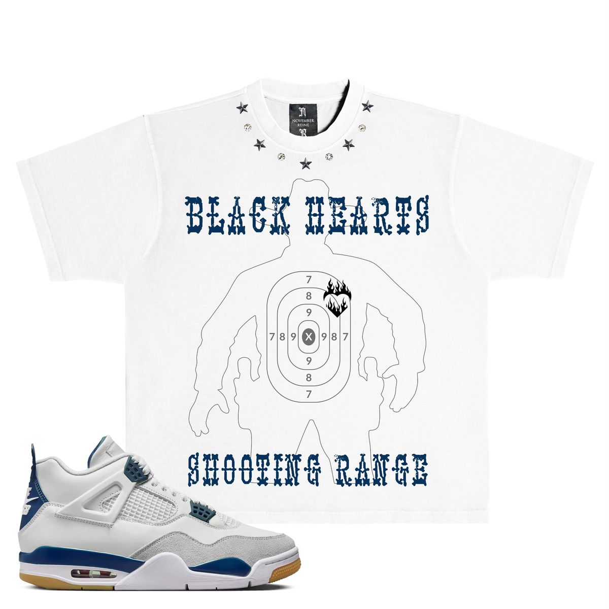November Reine Black Hearts Shooting Range Heavyweight Tee White / Blue November Reine