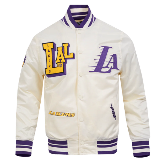 Pro Standard - Los Angeles Lakers Best Of Men's Rib Satin Jacket - Eggshell / Purple