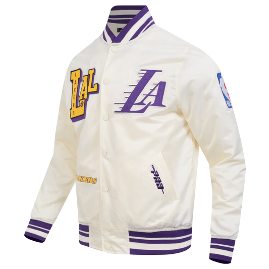 Pro Standard - Los Angeles Lakers Best Of Men's Rib Satin Jacket - Eggshell / Purple