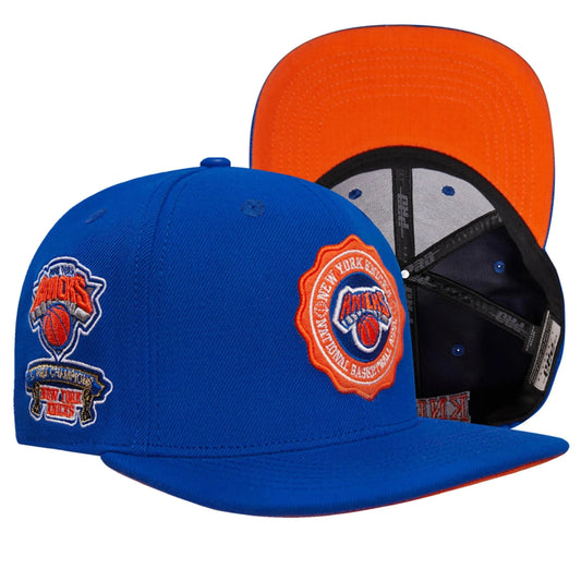 Pro Standard - New York Knicks Crest Emblem Wool Snapback Hat - Royal Blue Orange - BLVD