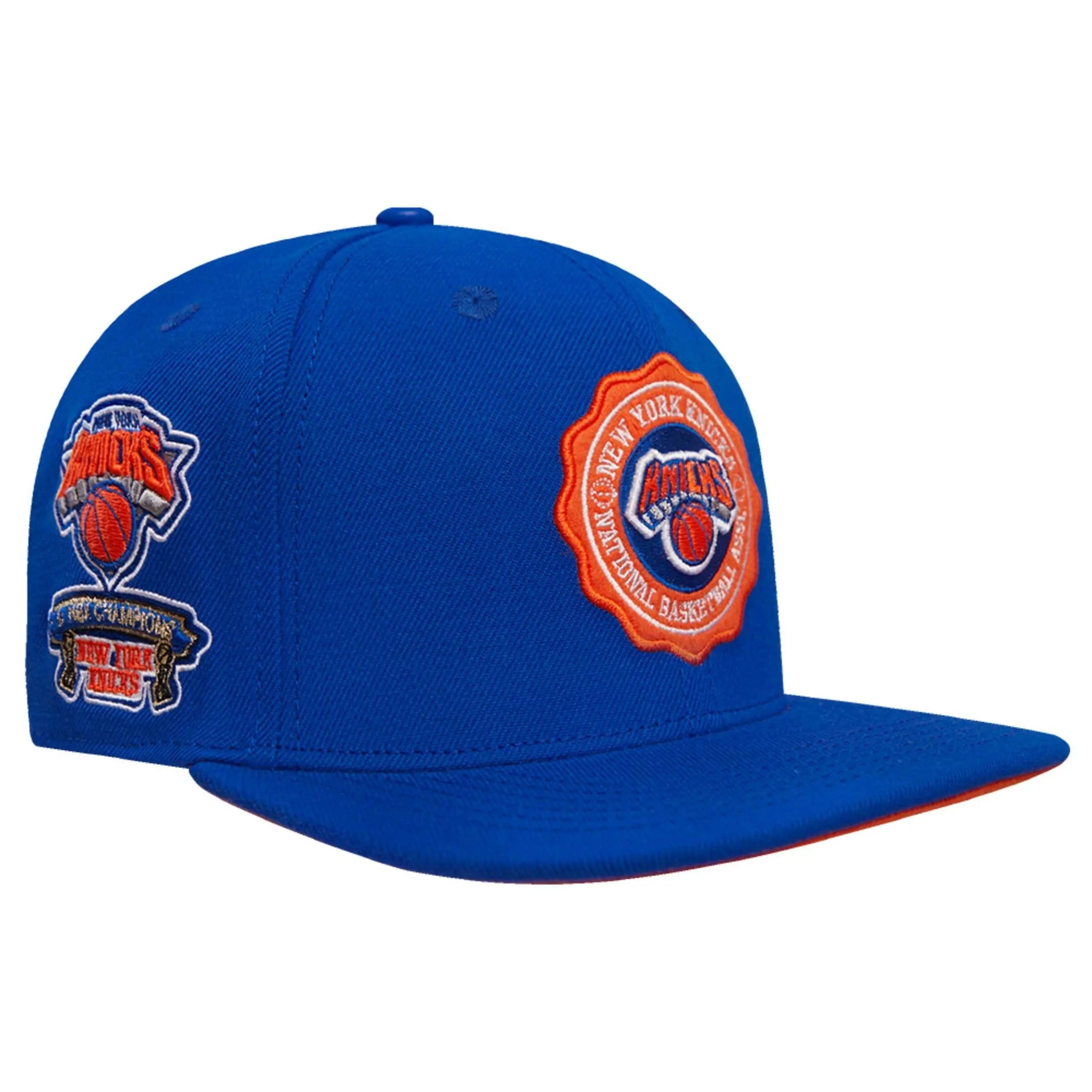 Pro Standard - New York Knicks Crest Emblem Wool Snapback Hat - Royal Blue Orange - BLVD