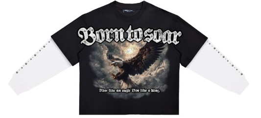 Roku - Born To Soar Boxy Layered Long Sleeve Tee - Black