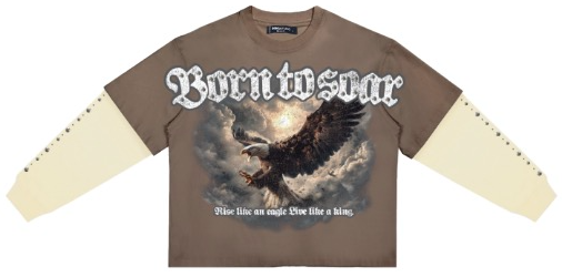 Roku - Born To Soar Boxy Layered Long Sleeve Tee - Dark Taupe