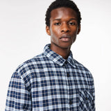 Lacoste Men's Checked Overshirt with Quilted Lining - Navy Blue White QLI - BLVD