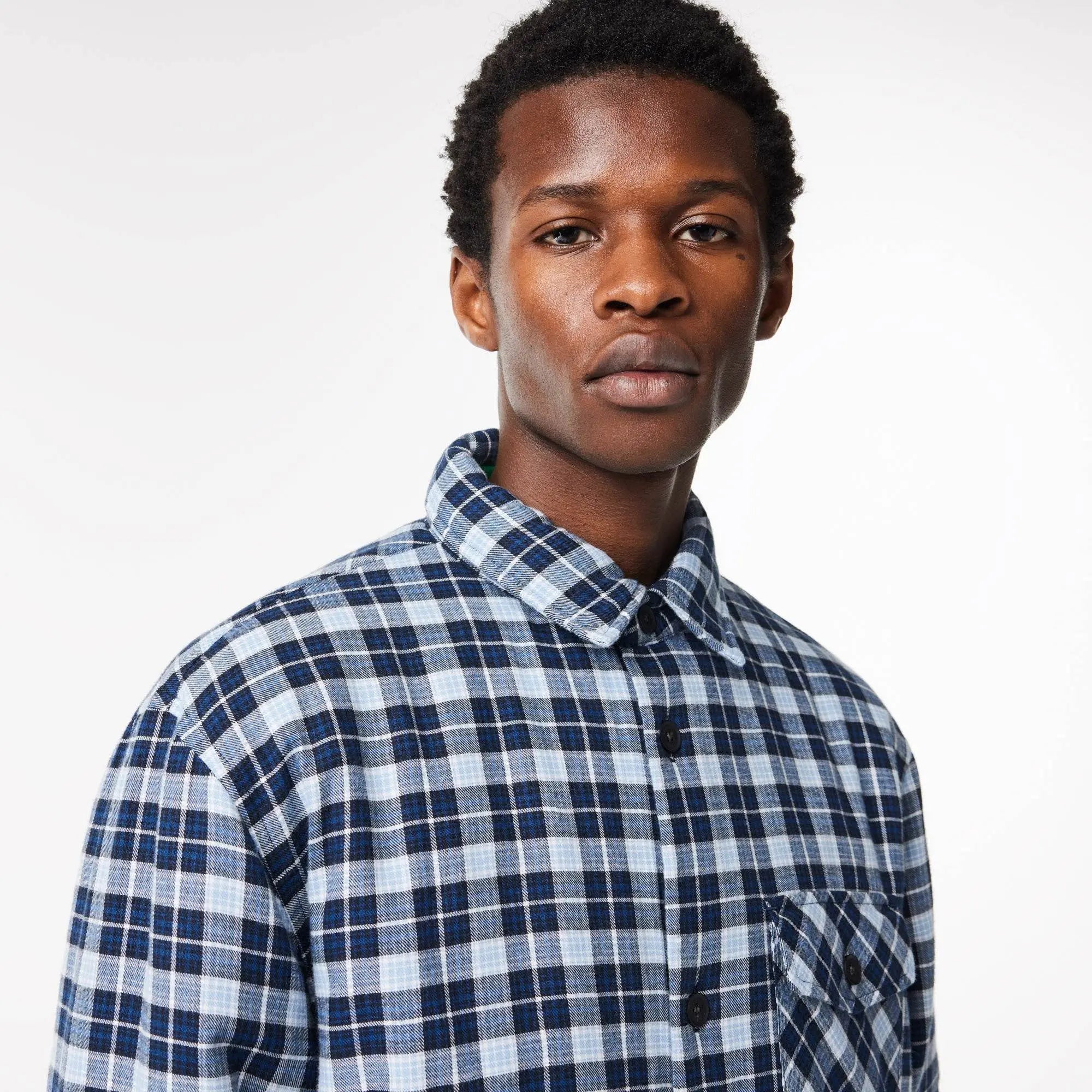 Lacoste Men's Checked Overshirt with Quilted Lining - Navy Blue White QLI - BLVD