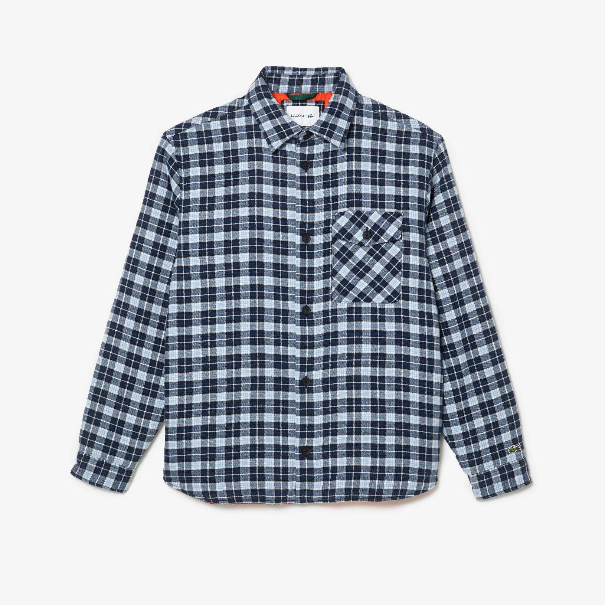 Lacoste Men's Checked Overshirt with Quilted Lining - Navy Blue White QLI - BLVD
