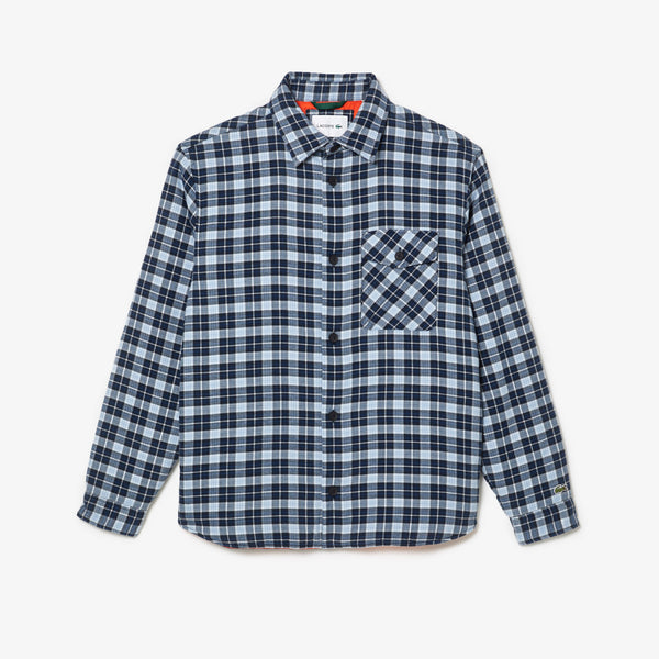 Lacoste Men's Checked Overshirt with Quilted Lining - Navy Blue White QLI