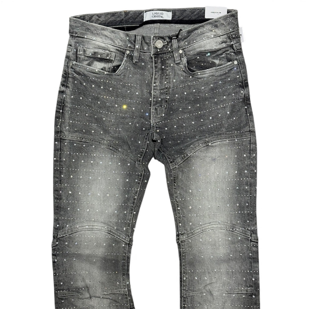 Liquid Crystal - Men Crystal Stacked Jeans - Cement Wash JTF2334