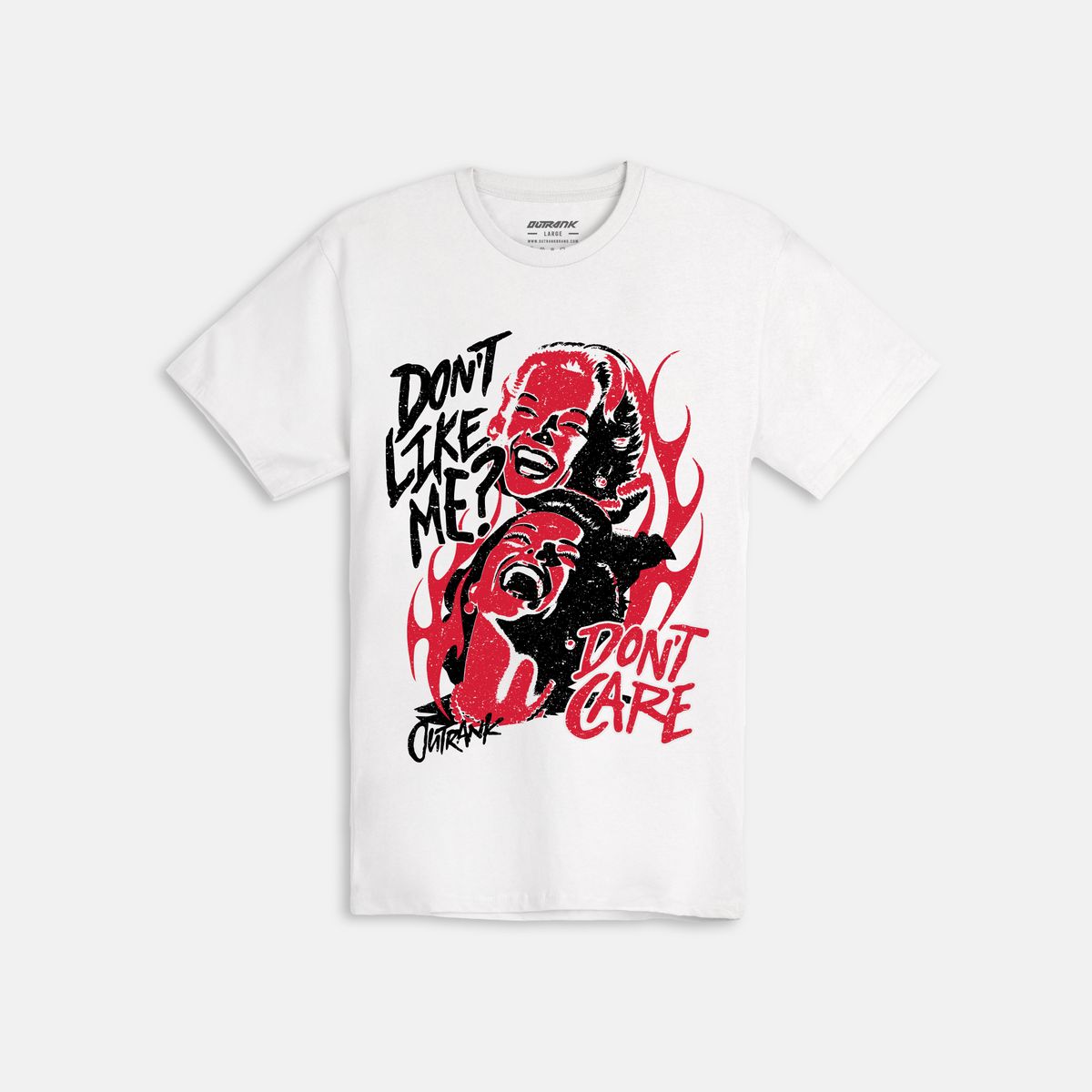Outrank Don’t Care T-Shirt - White Red Outrank