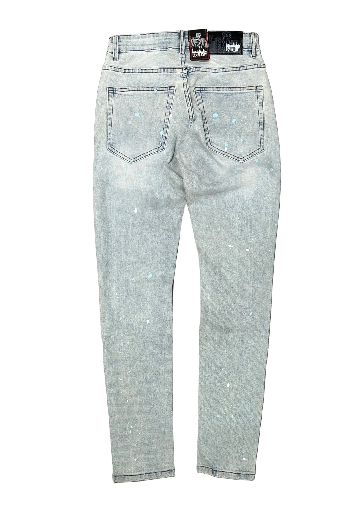 Denim City - Rip & Repair Light Washed Denim - W Baby Blue Stitch