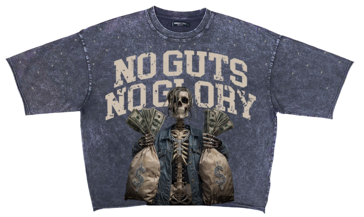 Roku - Enzyme Washed No Guts No Glory Cropped Tee - Washed Midnight Navy ROKU STUDIO