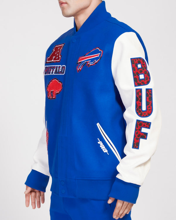 Pro Standard - Buffalo Bills Animal Print Wool Varsity Jacket - Royal Blue White