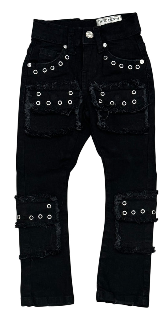 Fwrd Denim - Kids Eyelet Stacked Jeans - Black