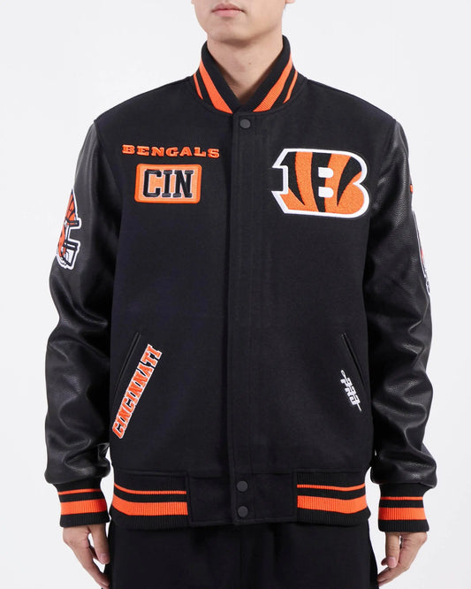 Pro Standard - Cincinnati Bengals Area Code M Rib Wool Varsity Jacket - Black / Orange - BLVD