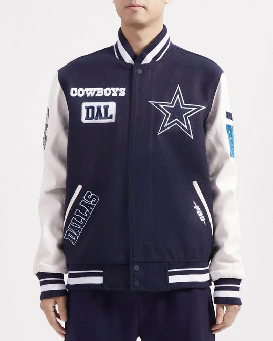 Pro Standard - Dallas Cowboys Area Code M Rib Wool Varsity Jacket - Midnight Navy / White - BLVD