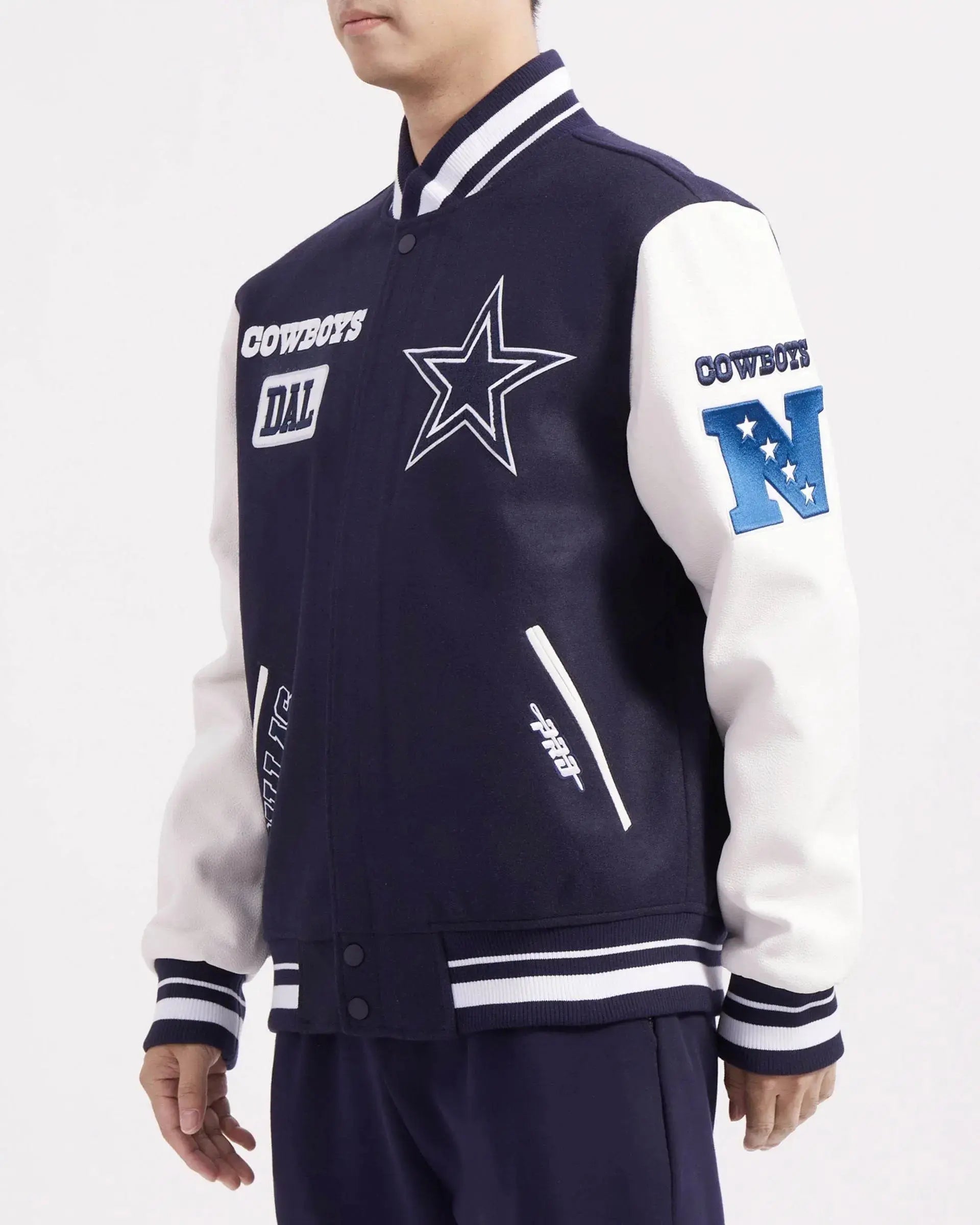 Pro Standard - Dallas Cowboys Area Code M Rib Wool Varsity Jacket - Midnight Navy / White - BLVD