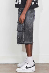 Fr - Washed Multi Cargo Denim Shorts - Black Stone FIRST ROW