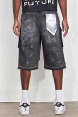 Fr - Washed Multi Cargo Denim Shorts - Black Stone FIRST ROW