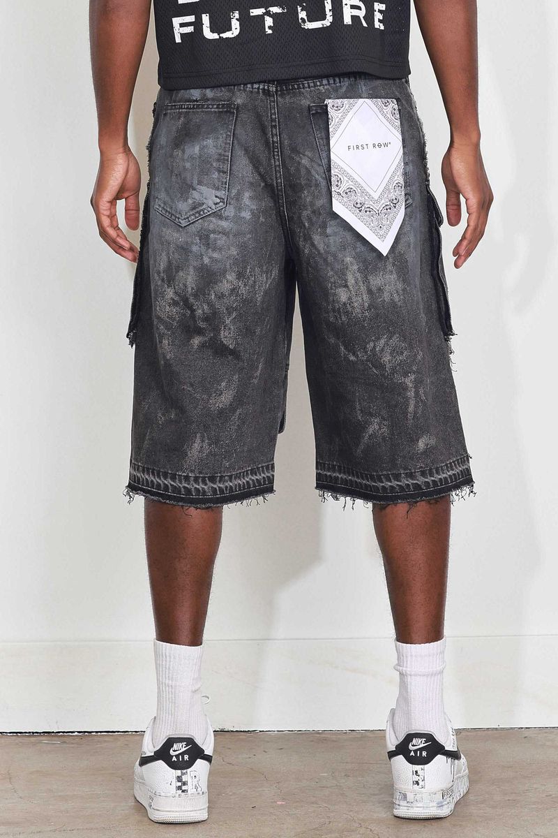 Fr - Washed Multi Cargo Denim Shorts - Black Stone FIRST ROW