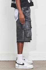 Fr - Washed Multi Cargo Denim Shorts - Black Stone FIRST ROW