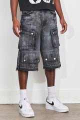 Fr - Washed Multi Cargo Denim Shorts - Black Stone FIRST ROW