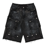 Fr - Washed Multi Cargo Denim Shorts - Black Stone FIRST ROW